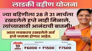 рд▓рд╛рдбрдХреА рдмрд╣реАрдг рдпреЛрдЬрдирд╛ 28 рддреЗ 31 рдорд╛рд░реНрдЪ 2026 рд░рдЦрдбрд▓реЗрд▓реЗ рд╣рдкреНрддреЗ рдЖрддрд╛ рд▓рд╡рдХрд░рдЪ рдЬрдорд╛ рд╣реЛрдгрд╛рд░. рдердХрдмрд╛рдХреАрджрд╛рд░ рдмрд╣рд┐рдгреАрдВрдирд╛ 6000 рд░реБрдкрдпреЗ рдЖрдгрд┐ рдорд╛рд░реНрдЪрдЪреЗ 1500 рд░реБрдкрдпреЗ рдЕрд╕реЗ рдПрдХреВрдг 7500 рд░реБрдкрдпреЗ рдорд┐рд│рдгрд╛рд░. рд╡рд┐рддрд░рдг 10 рдПрдкреНрд░рд┐рд▓рдкрд░реНрдпрдВрдд рд╕реБрд░реВ рд╣реЛрдгрд╛рд░.